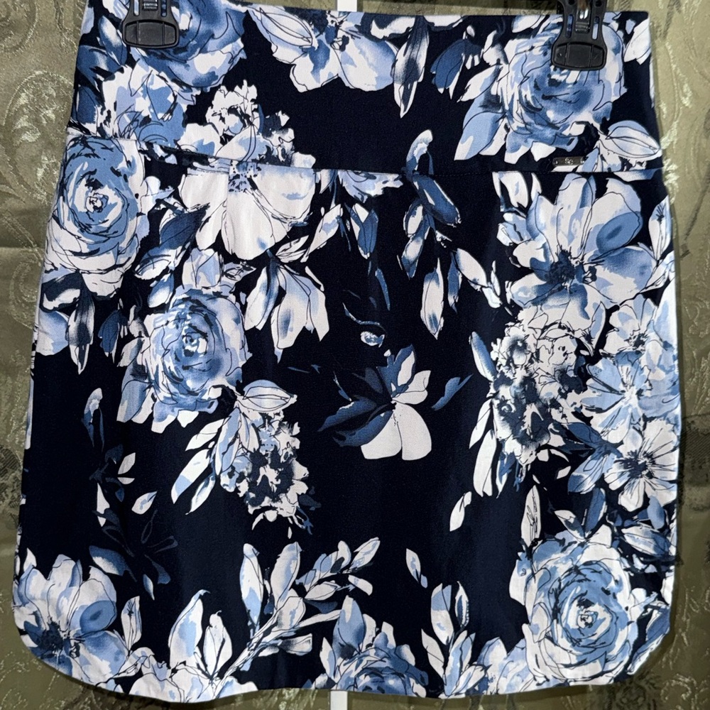 Navy Floral Golf Skirt with Blue and White Blooms
